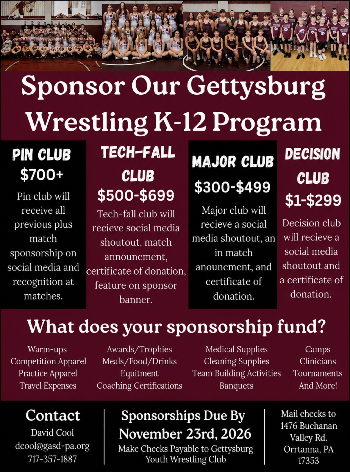Sponsor Our Gettysburg Wrestling K-12 Program